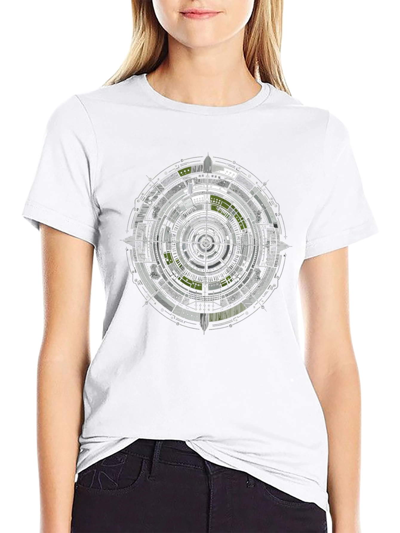 Geometric Tech Circle Graphic Black T-Shirt