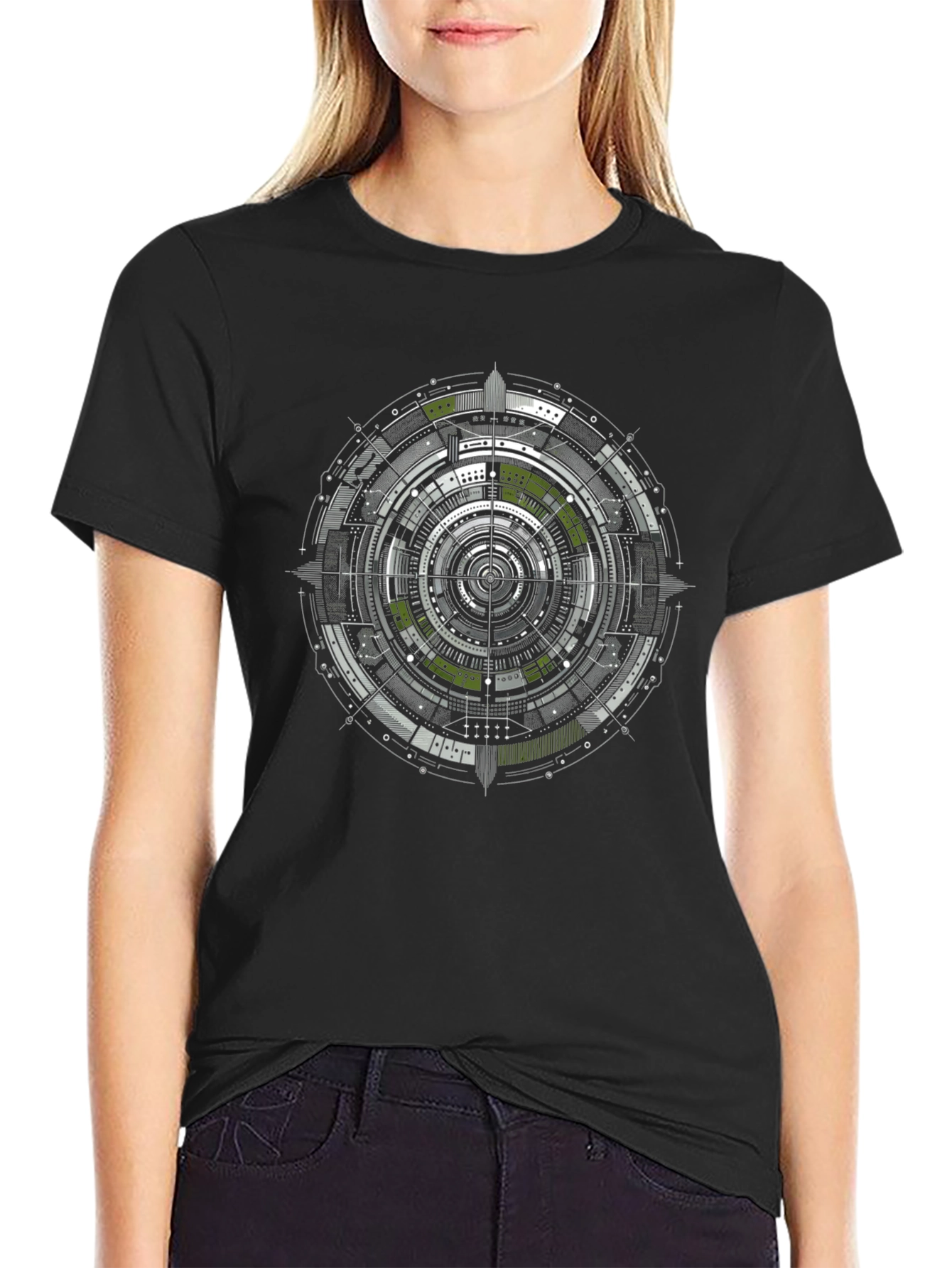 Geometric Tech Circle Graphic Black T-Shirt