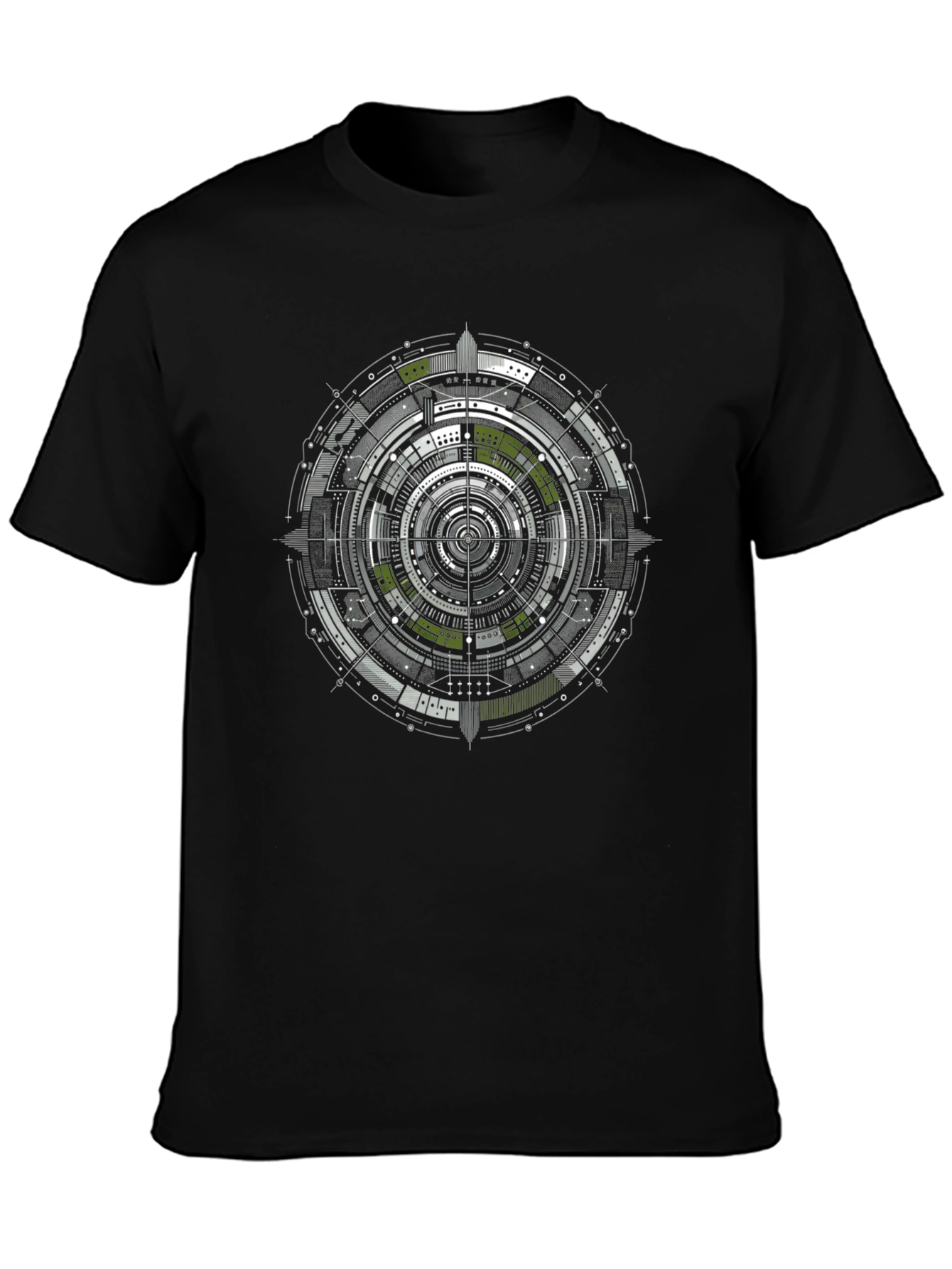 Geometric Tech Circle Graphic Black T-Shirt