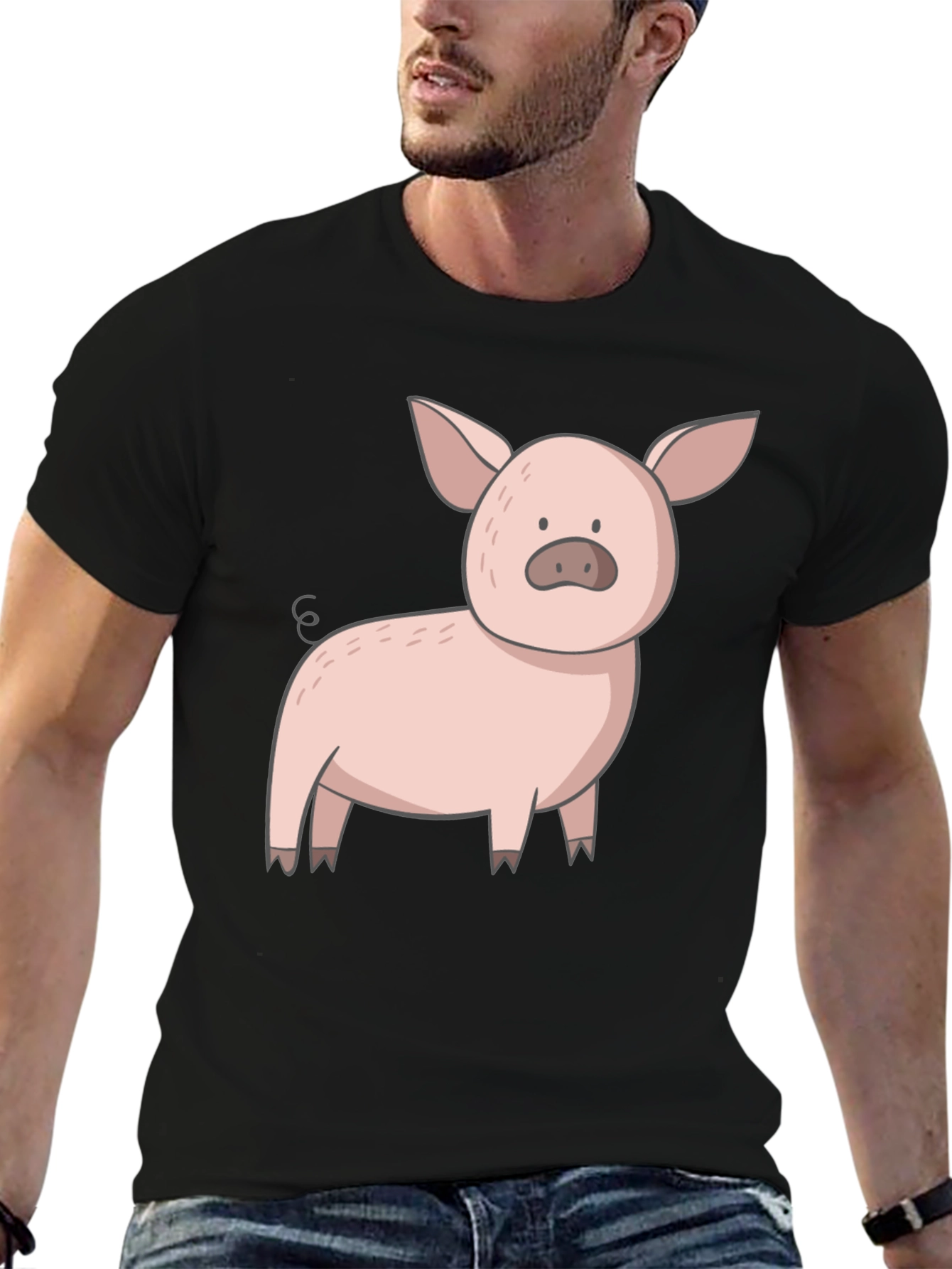 Cute Pig Graphic Tee - Black Casual T-Shirt