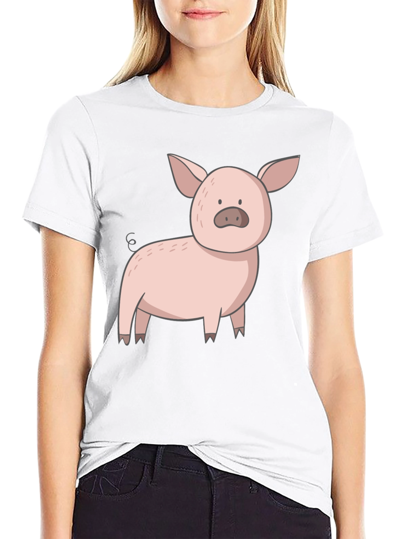 Cute Pig Graphic Tee - Black Casual T-Shirt