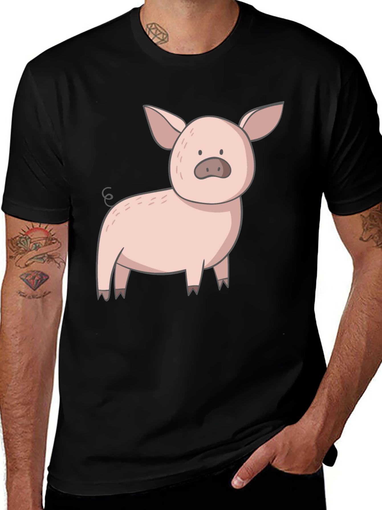 Cute Pig Graphic Tee - Black Casual T-Shirt