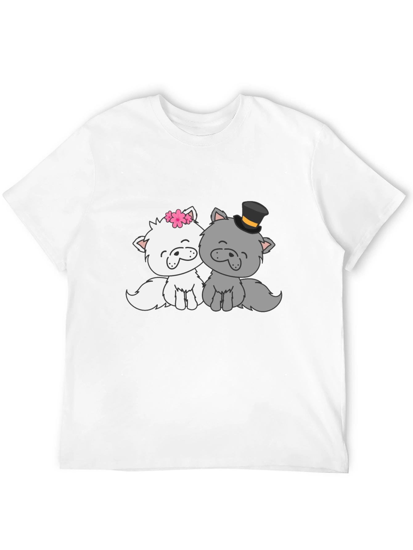 Cute Cat Couple T-Shirt - Black Cotton Tee