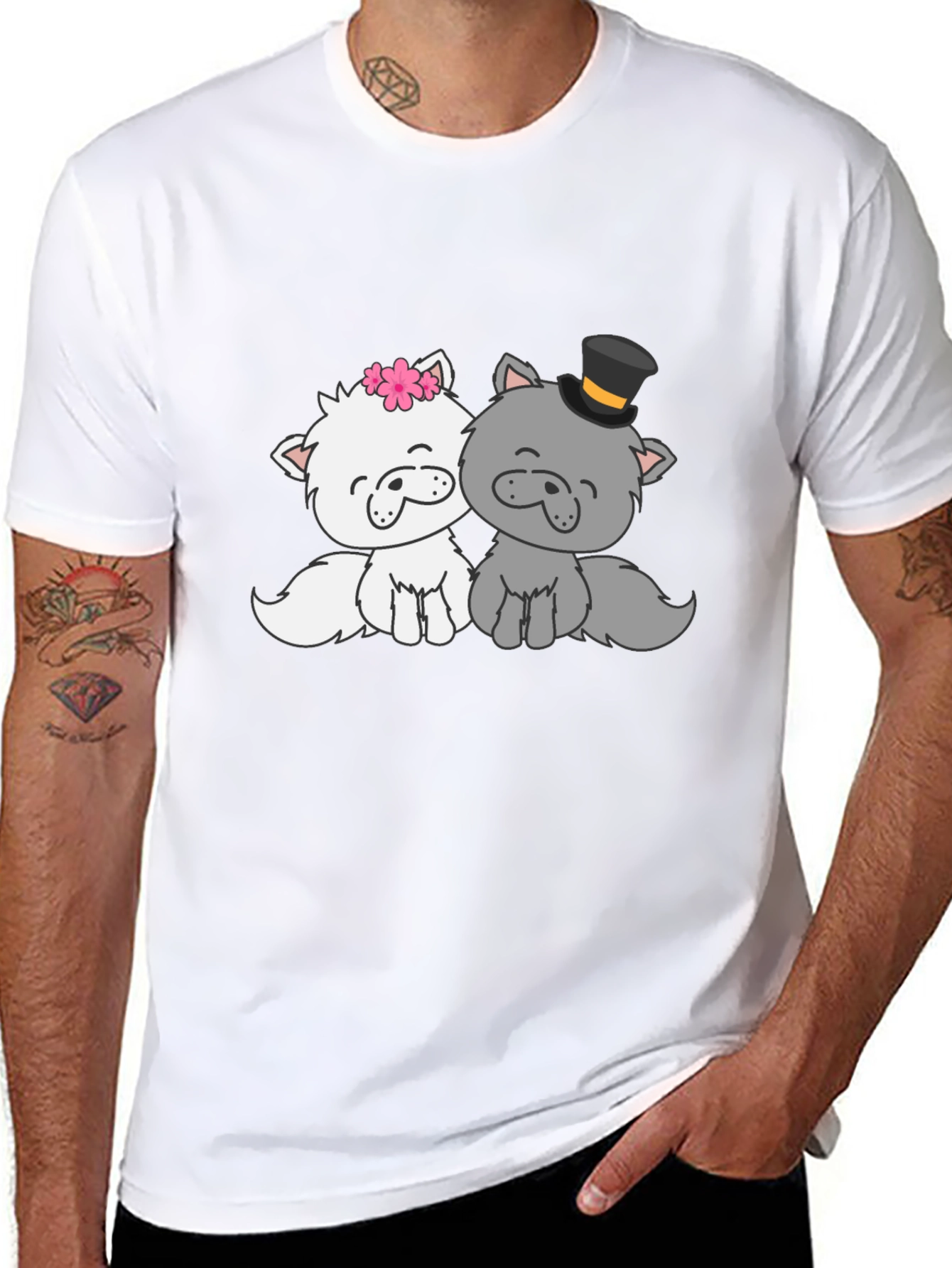 Cute Cat Couple T-Shirt - Black Cotton Tee