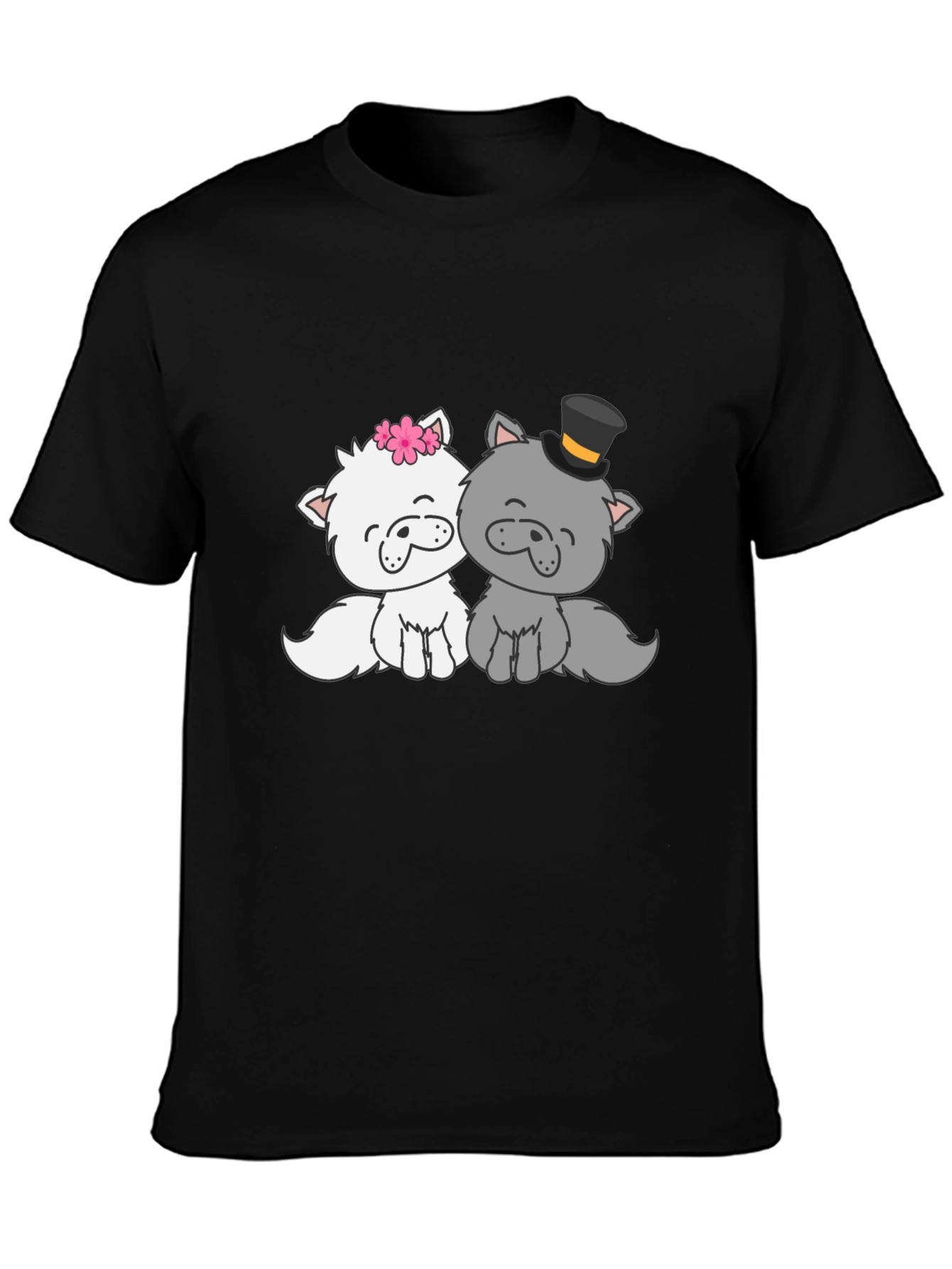Cute Cat Couple T-Shirt - Black Cotton Tee