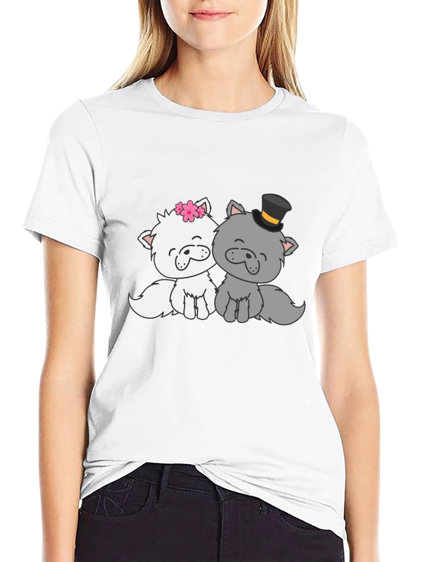 Cute Cat Couple T-Shirt - Black Cotton Tee
