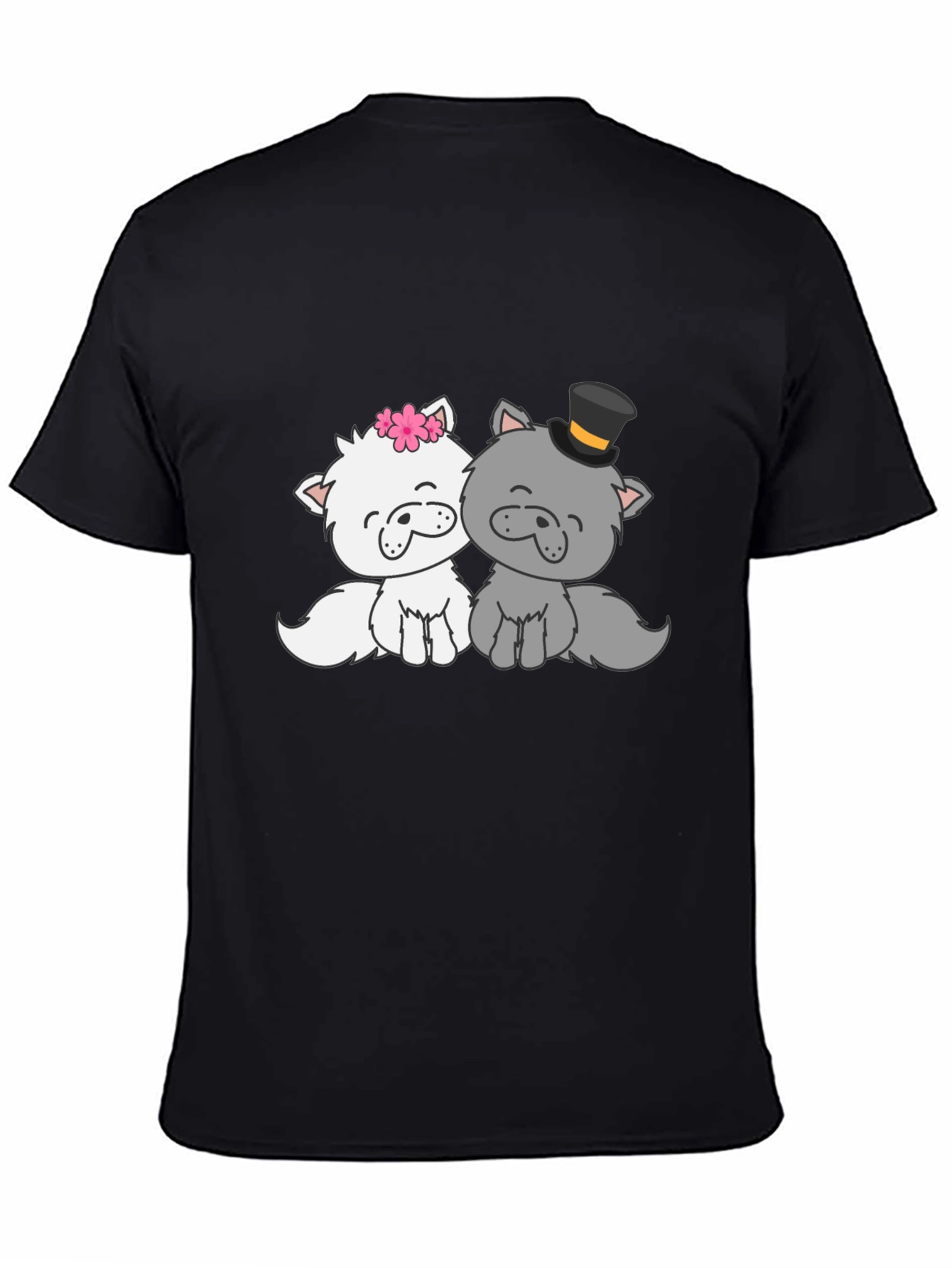 Cute Cat Couple T-Shirt - Black Cotton Tee