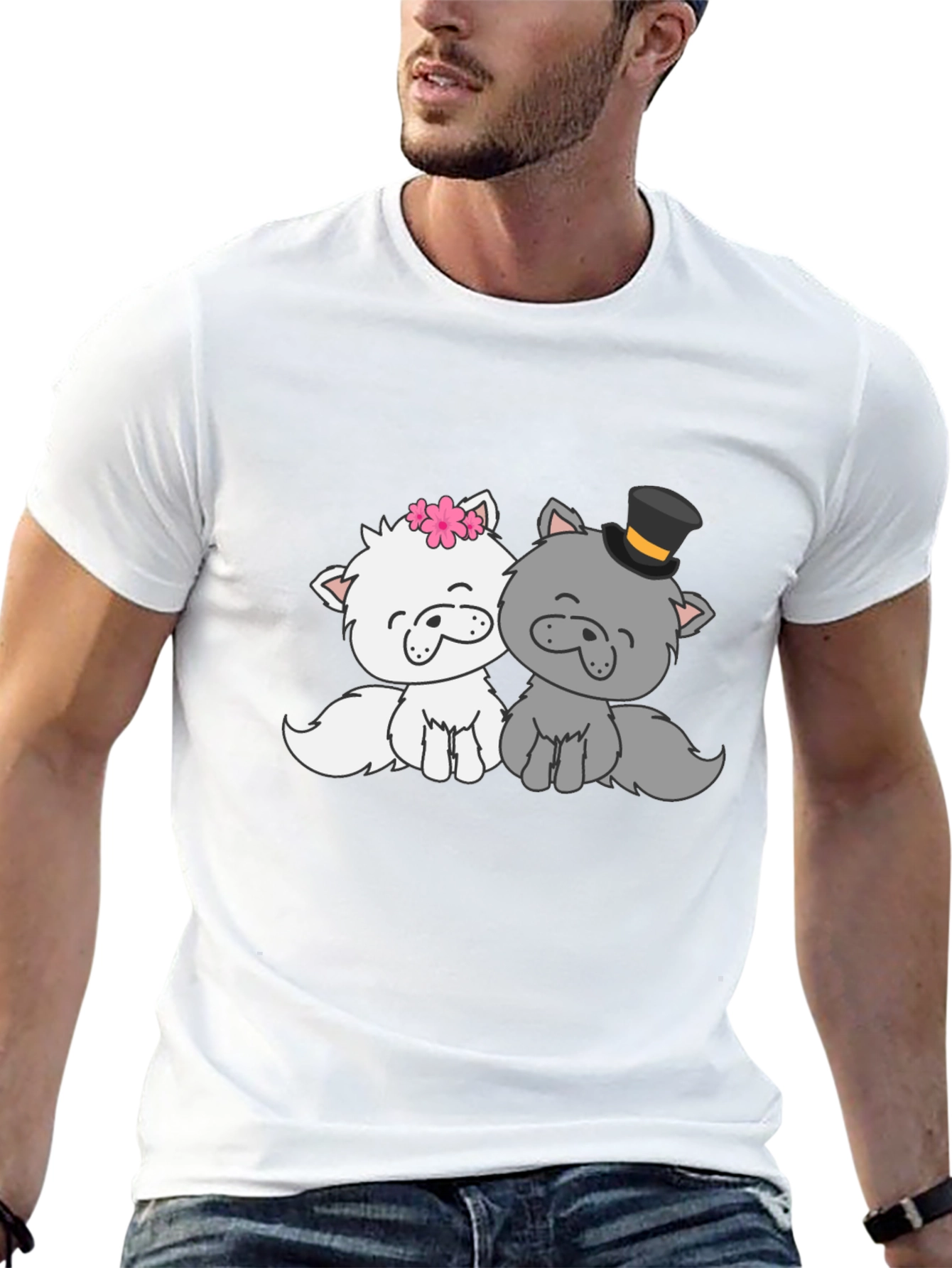 Cute Cat Couple T-Shirt - Black Cotton Tee