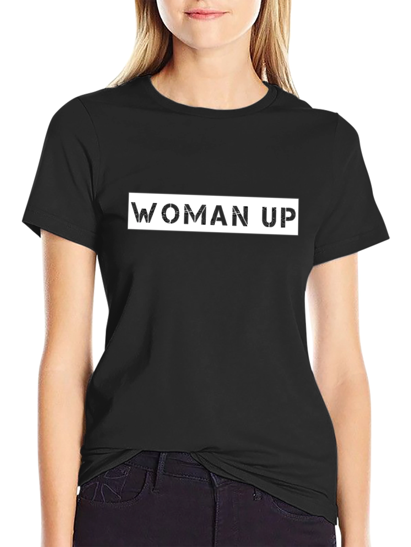 Woman Up Black Graphic Tee - Motivational T-Shirt