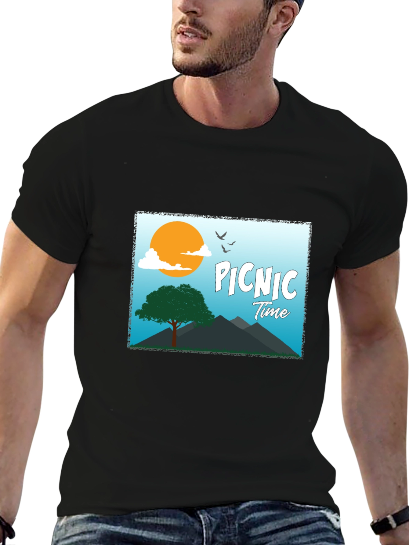 Picnic Time Graphic Tee - Black Casual T-Shirt