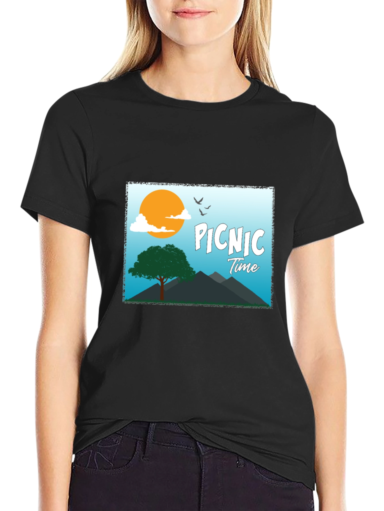 Picnic Time Graphic Tee - Black Casual T-Shirt