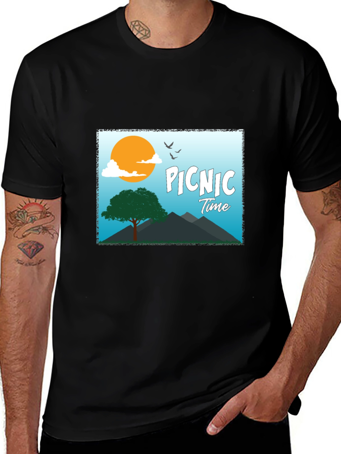 Picnic Time Graphic Tee - Black Casual T-Shirt