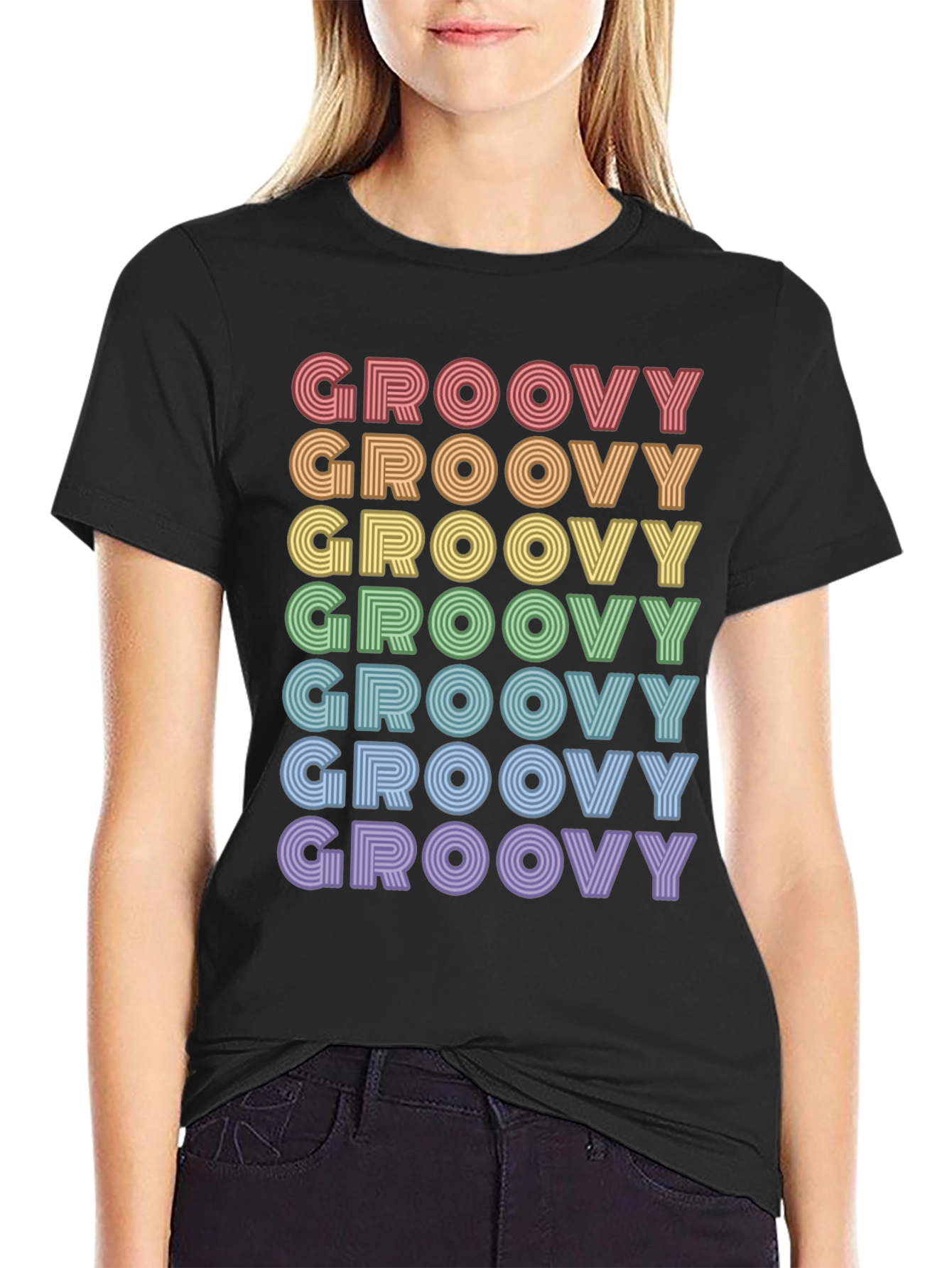 Retro Groovy Rainbow Text T-Shirt - Unisex