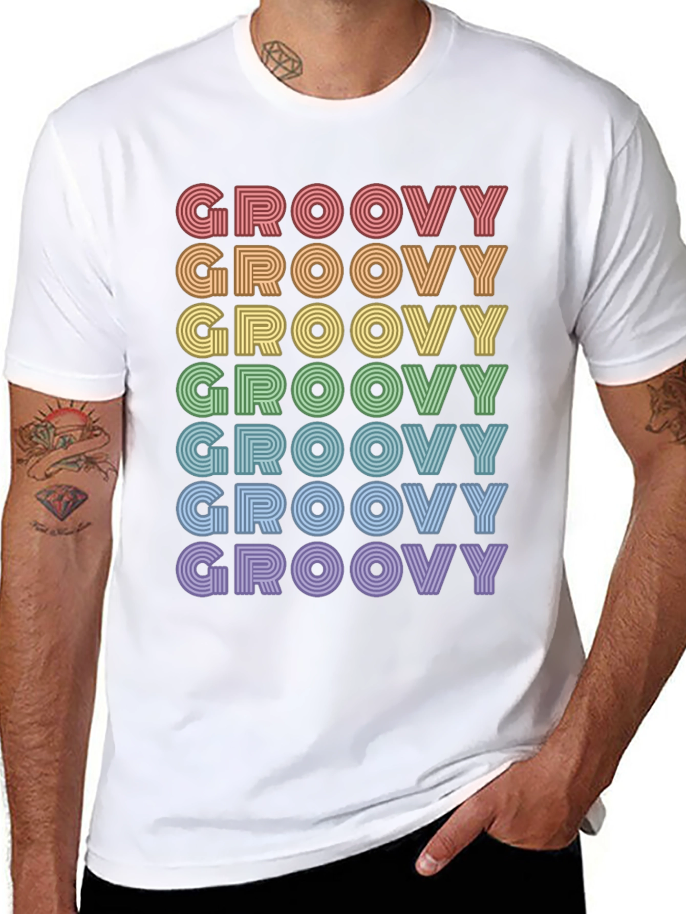 Retro Groovy Rainbow Text T-Shirt - Unisex