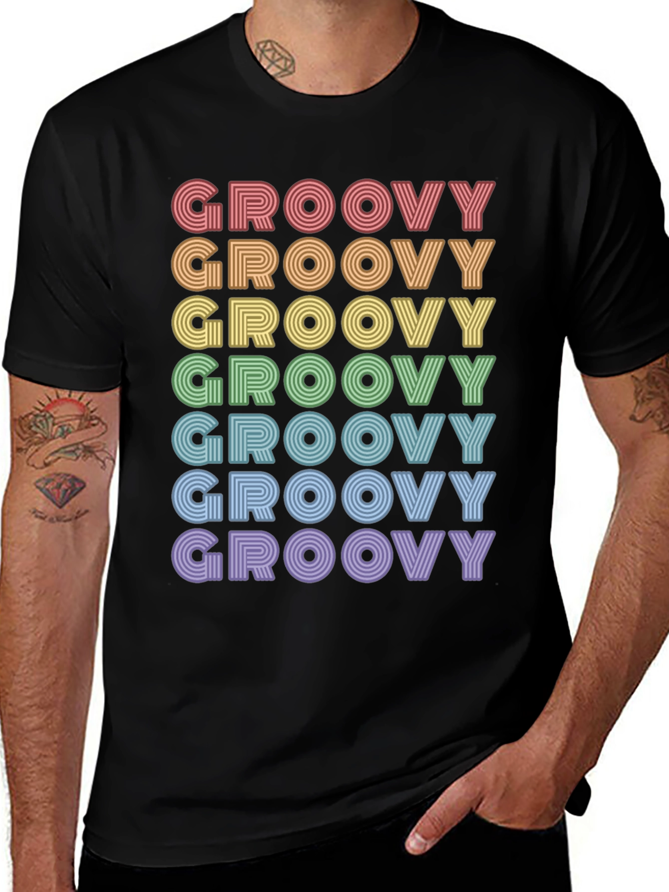 Retro Groovy Rainbow Text T-Shirt - Unisex