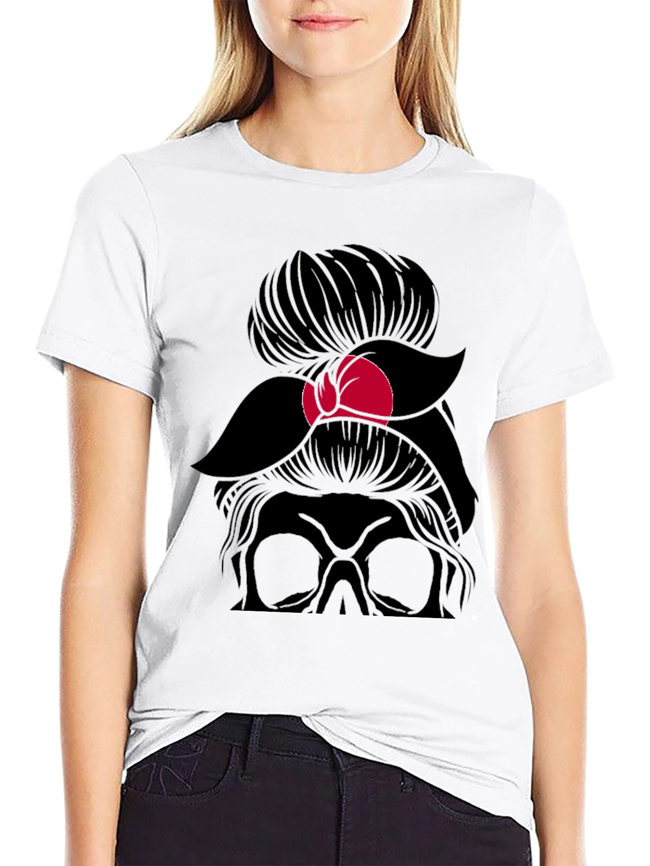 Messy Bun Skull Graphic T-Shirt
