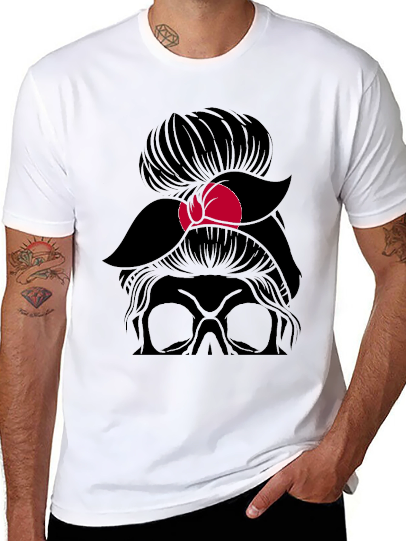 Messy Bun Skull Graphic T-Shirt