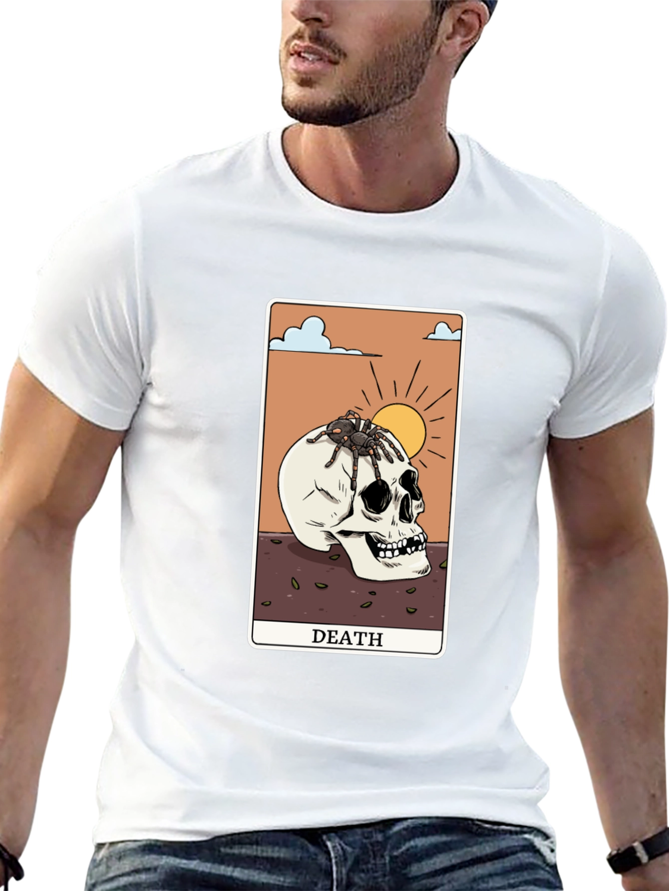 Death Tarot Card Graphic Tee - Skull & Spider