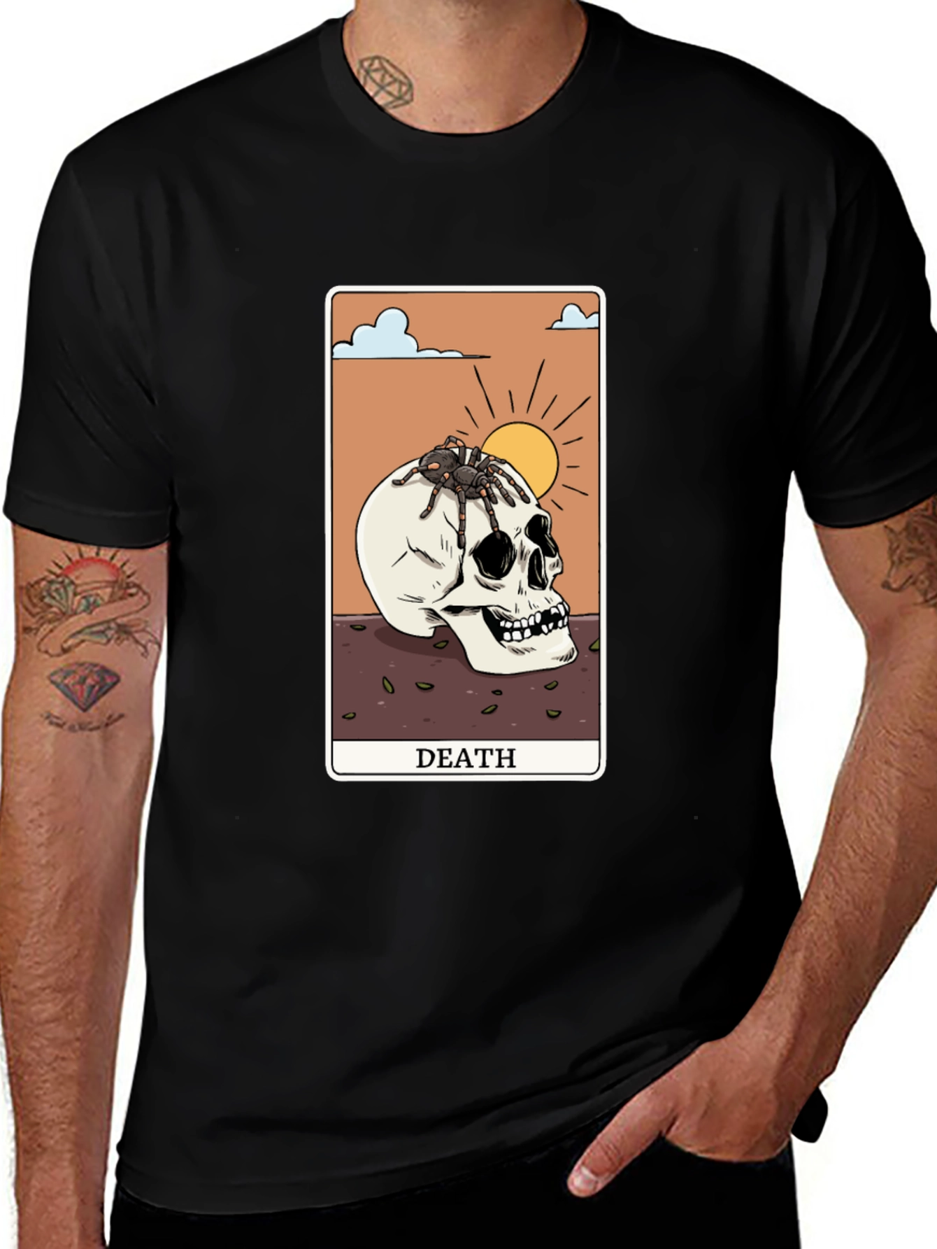 Death Tarot Card Graphic Tee - Skull & Spider