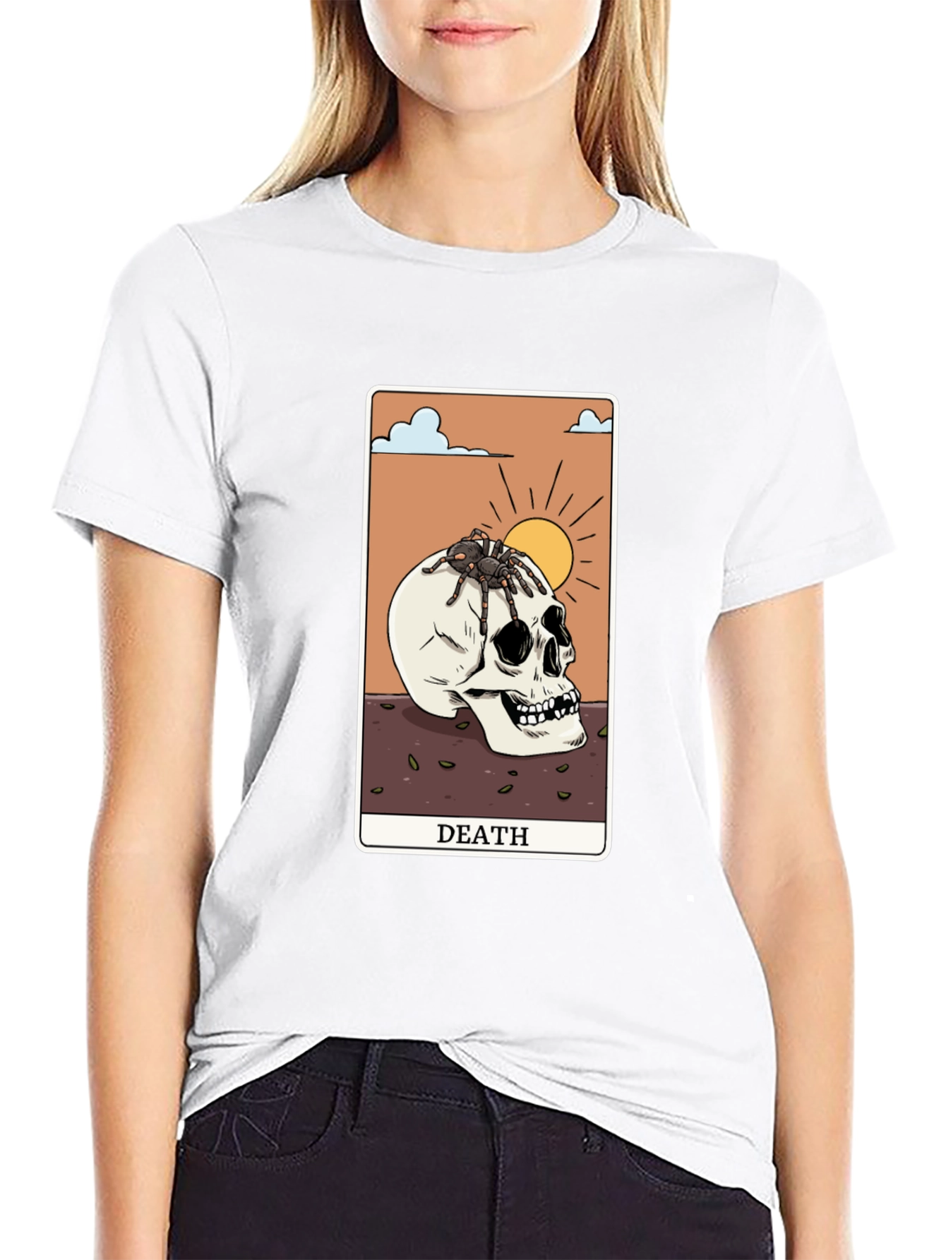 Death Tarot Card Graphic Tee - Skull & Spider