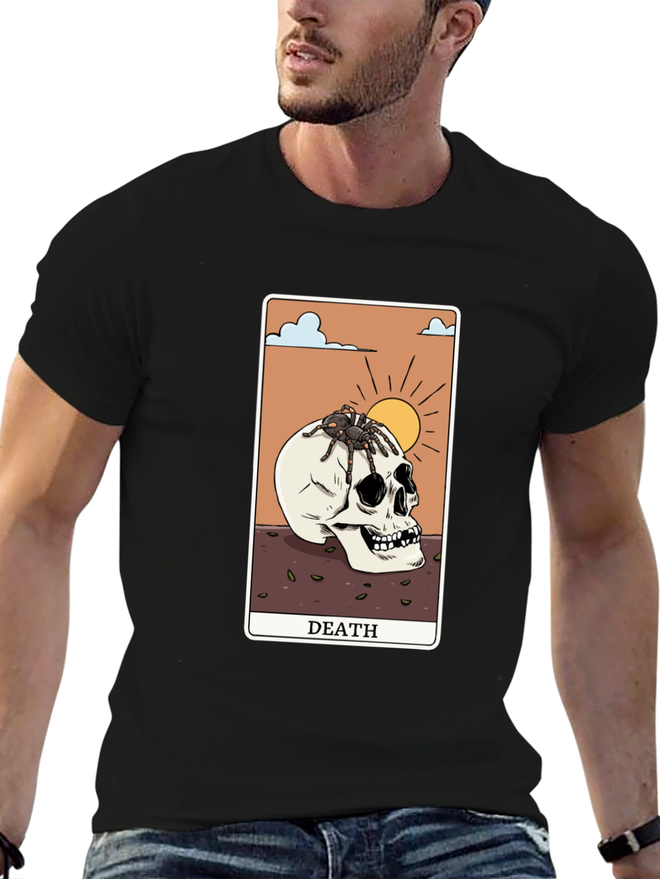Death Tarot Card Graphic Tee - Skull & Spider