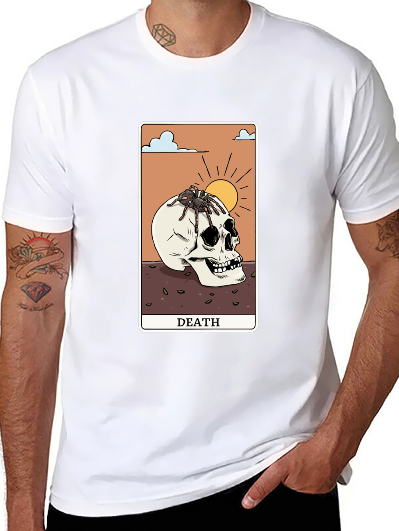 Death Tarot Card Graphic Tee - Skull & Spider