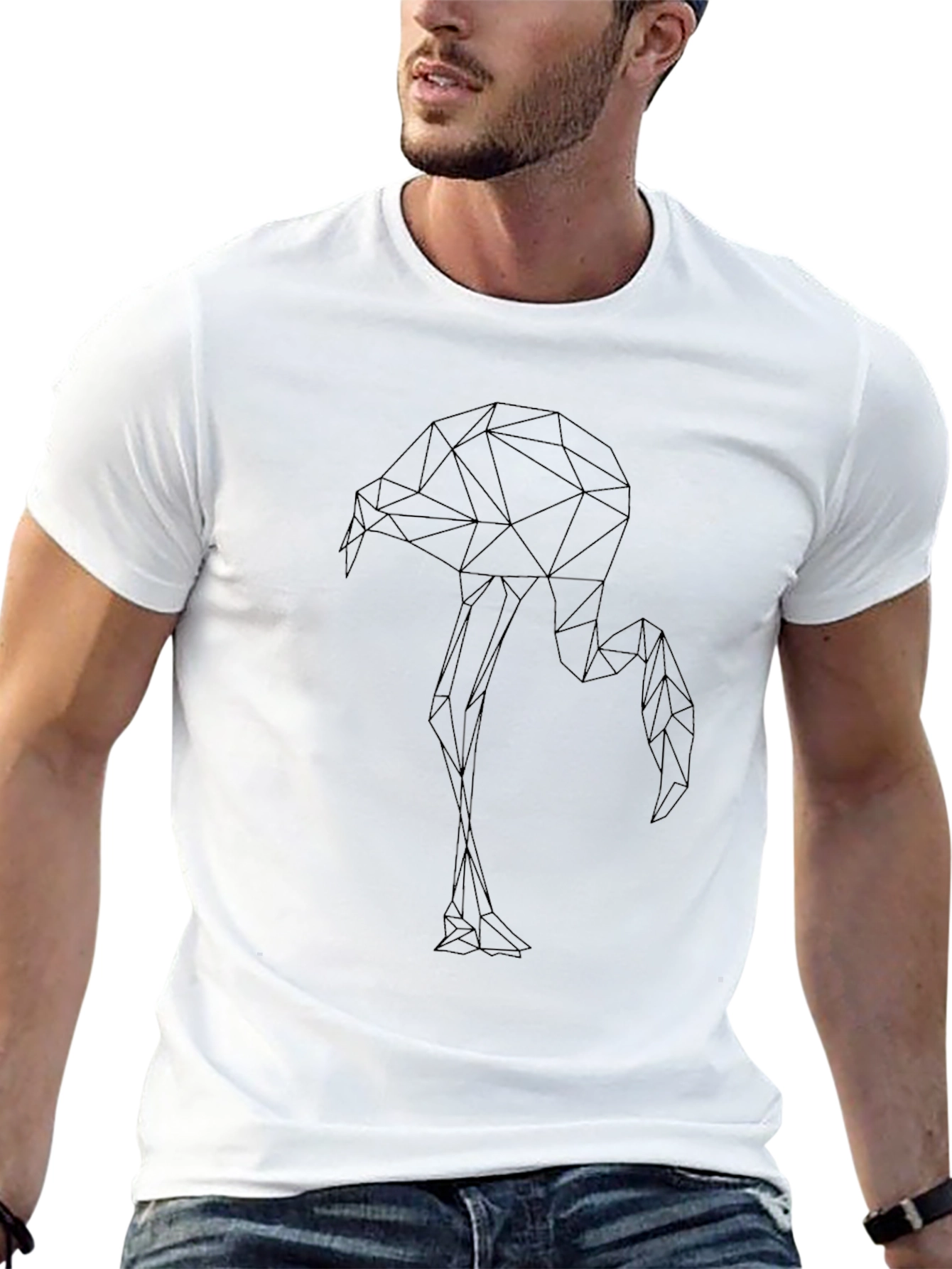 Geometric Flamingo Black T-Shirt