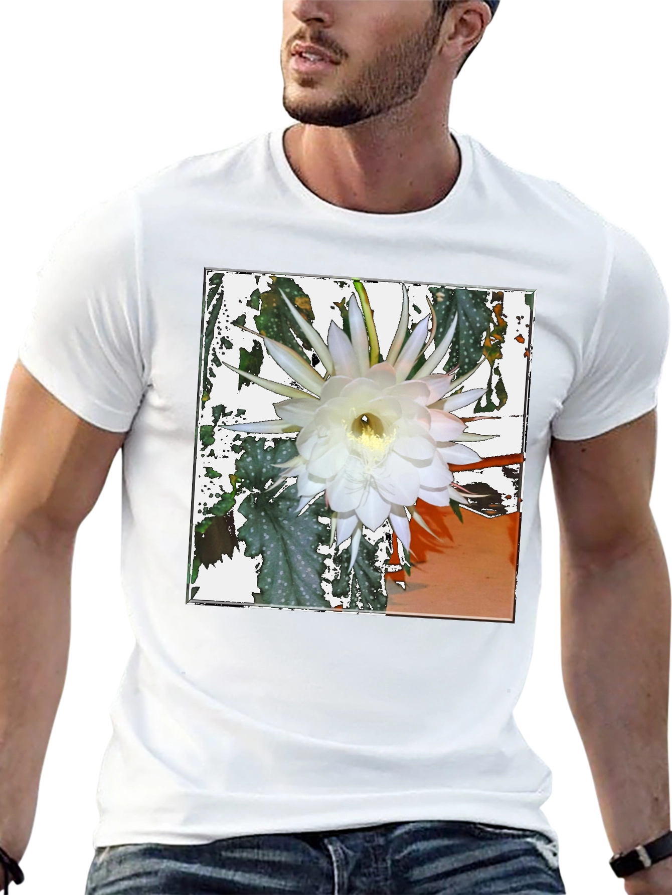 Floral Print Tee - Night Blooming Cereus Design