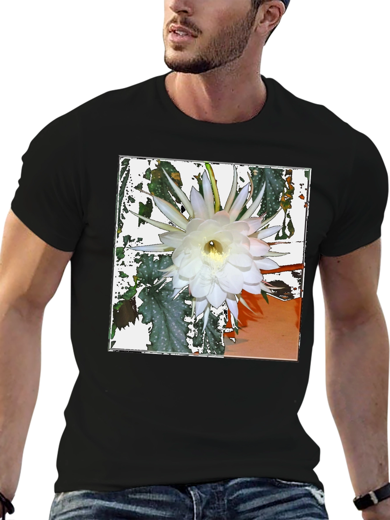 Floral Print Tee - Night Blooming Cereus Design