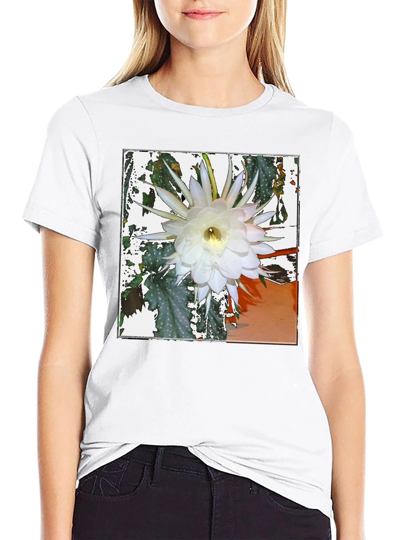 Floral Print Tee - Night Blooming Cereus Design