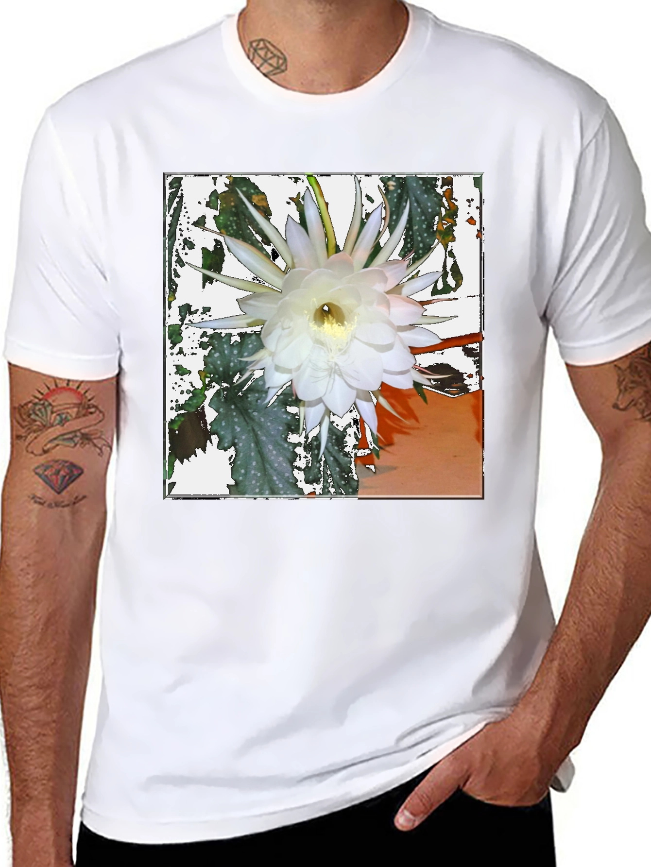 Floral Print Tee - Night Blooming Cereus Design