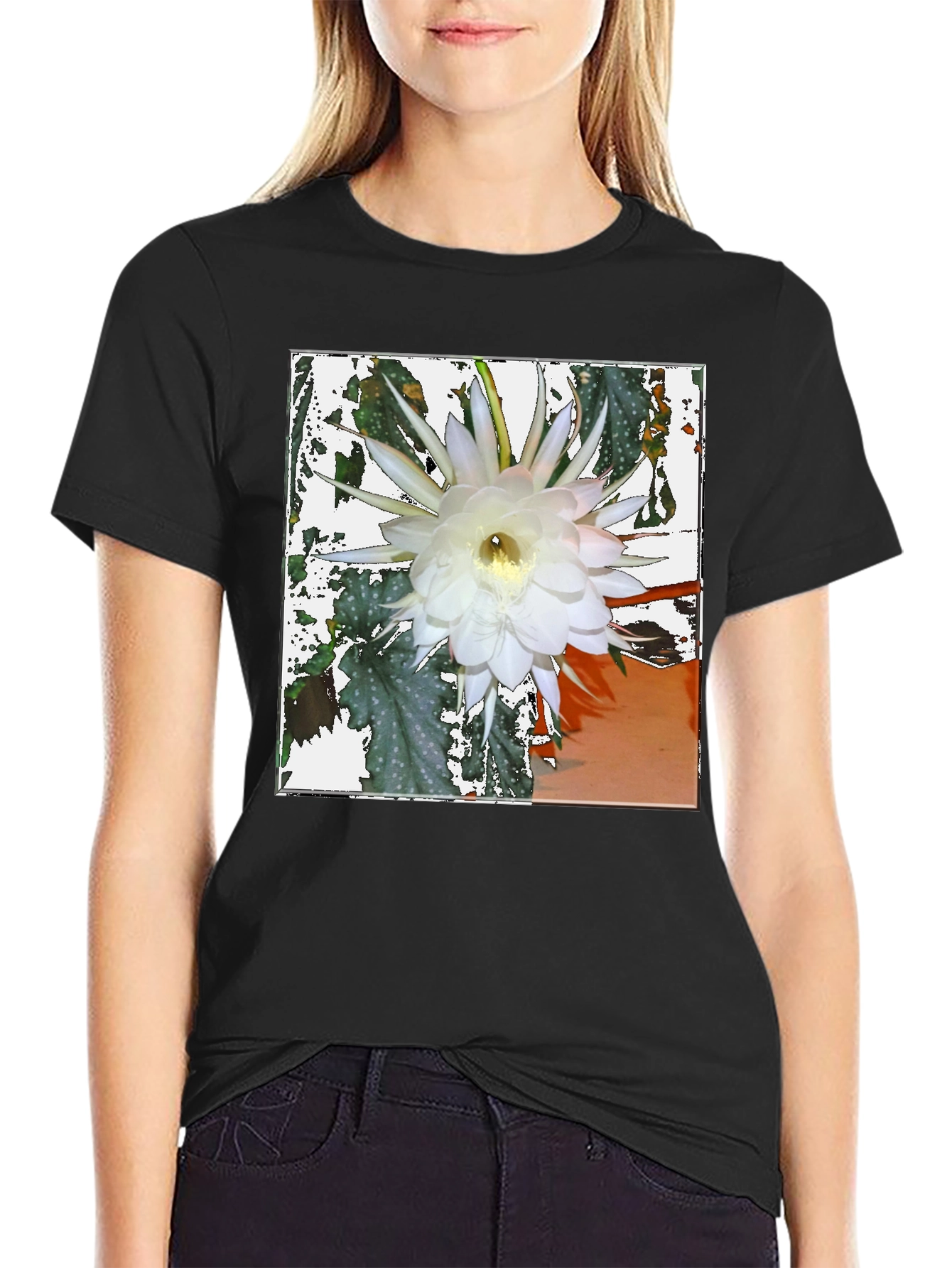 Floral Print Tee - Night Blooming Cereus Design