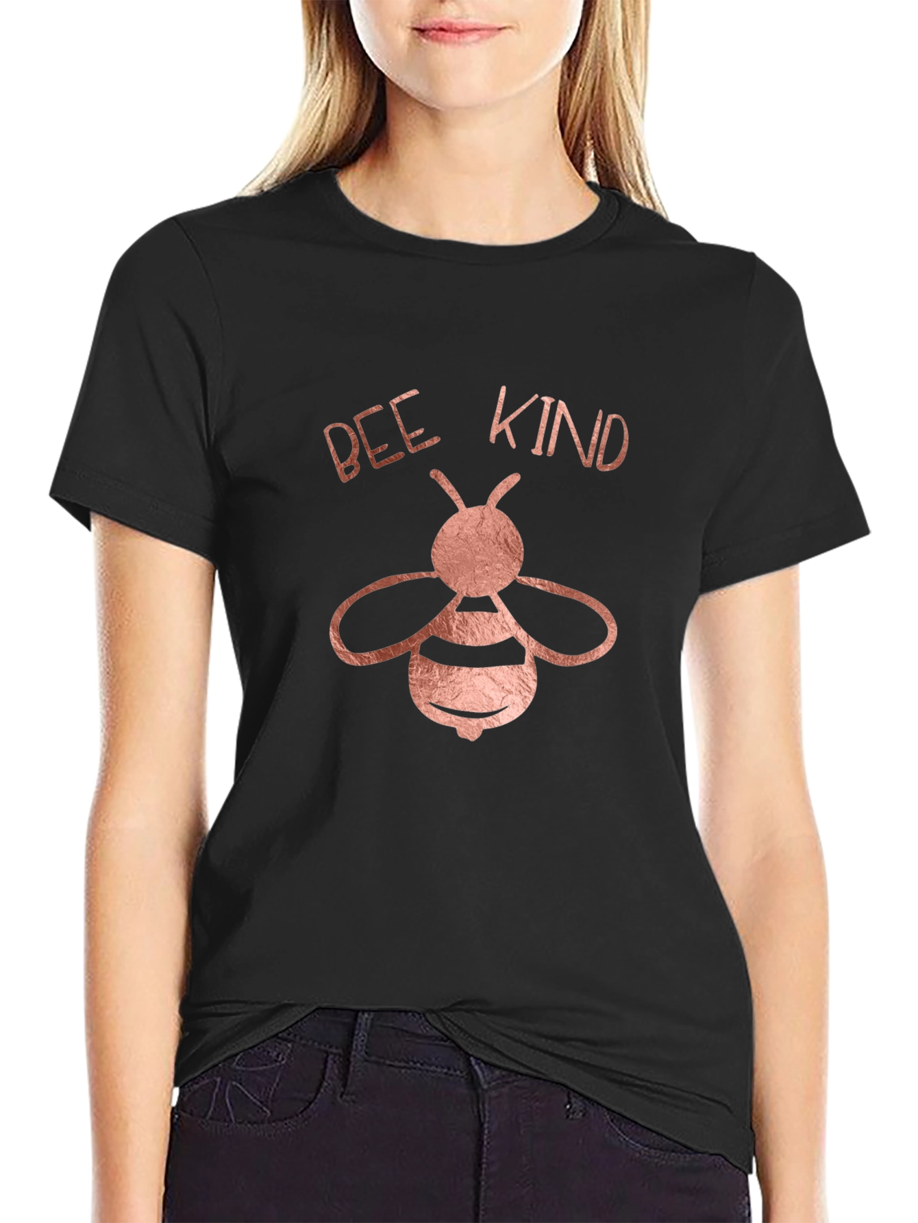 Bee Kind Graphic Tee - Black Crew Neck Shirt