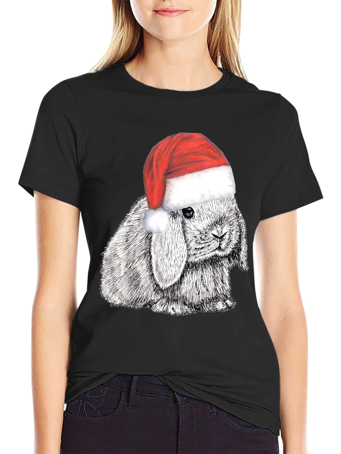 Christmas Bunny Graphic Tee - Holiday T-Shirt