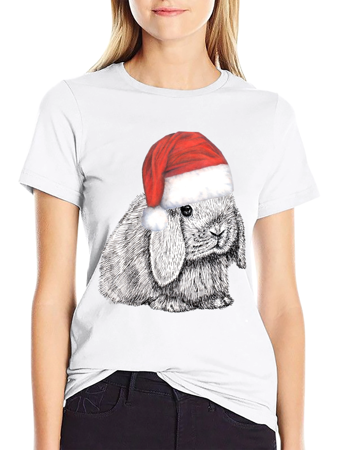 Christmas Bunny Graphic Tee - Holiday T-Shirt