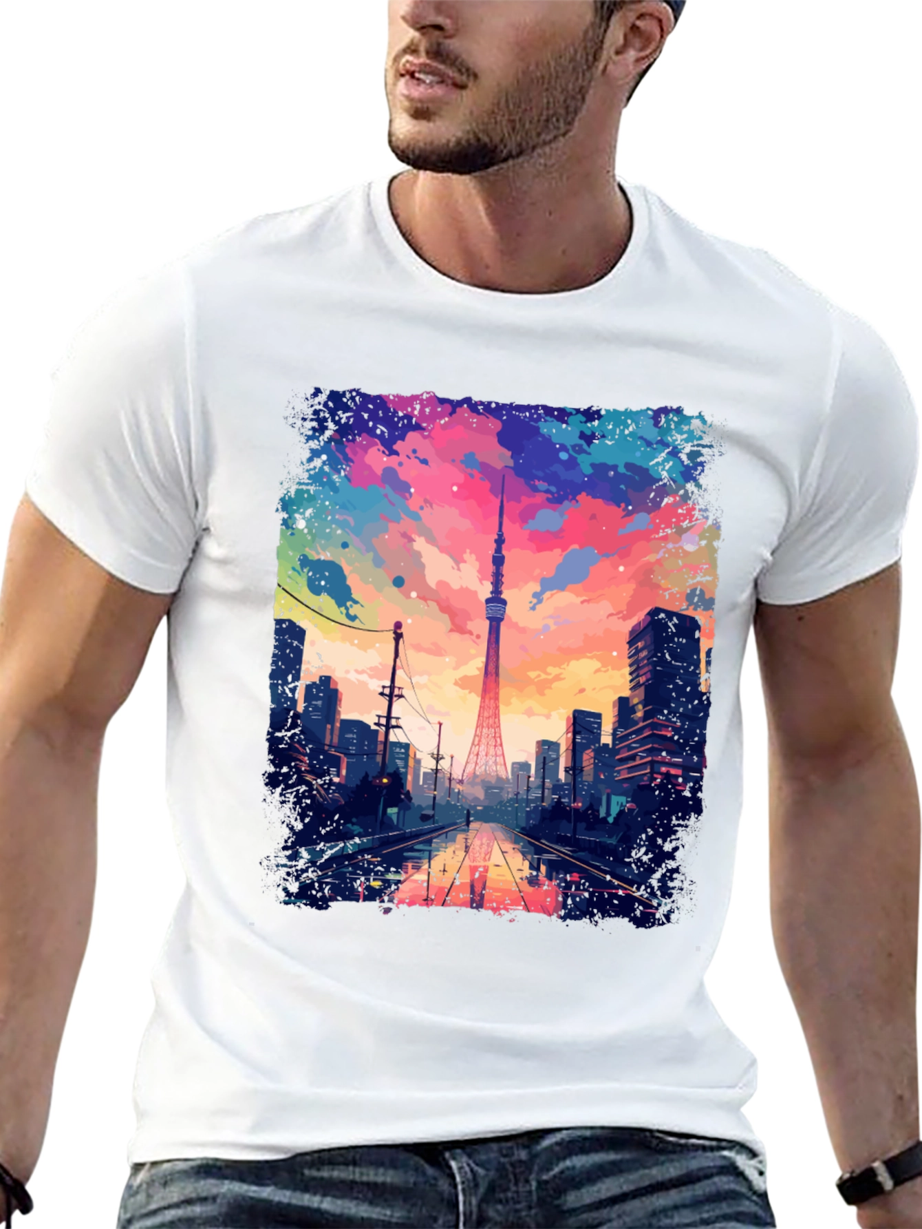 Tokyo Tower Graphic Tee - Artistic Cityscape Design