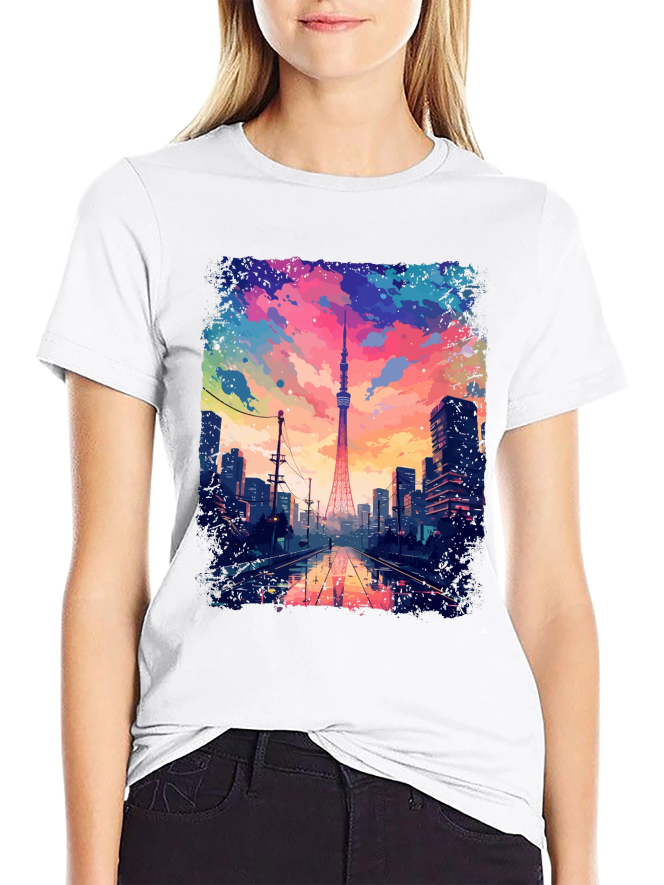 Tokyo Tower Graphic Tee - Artistic Cityscape Design