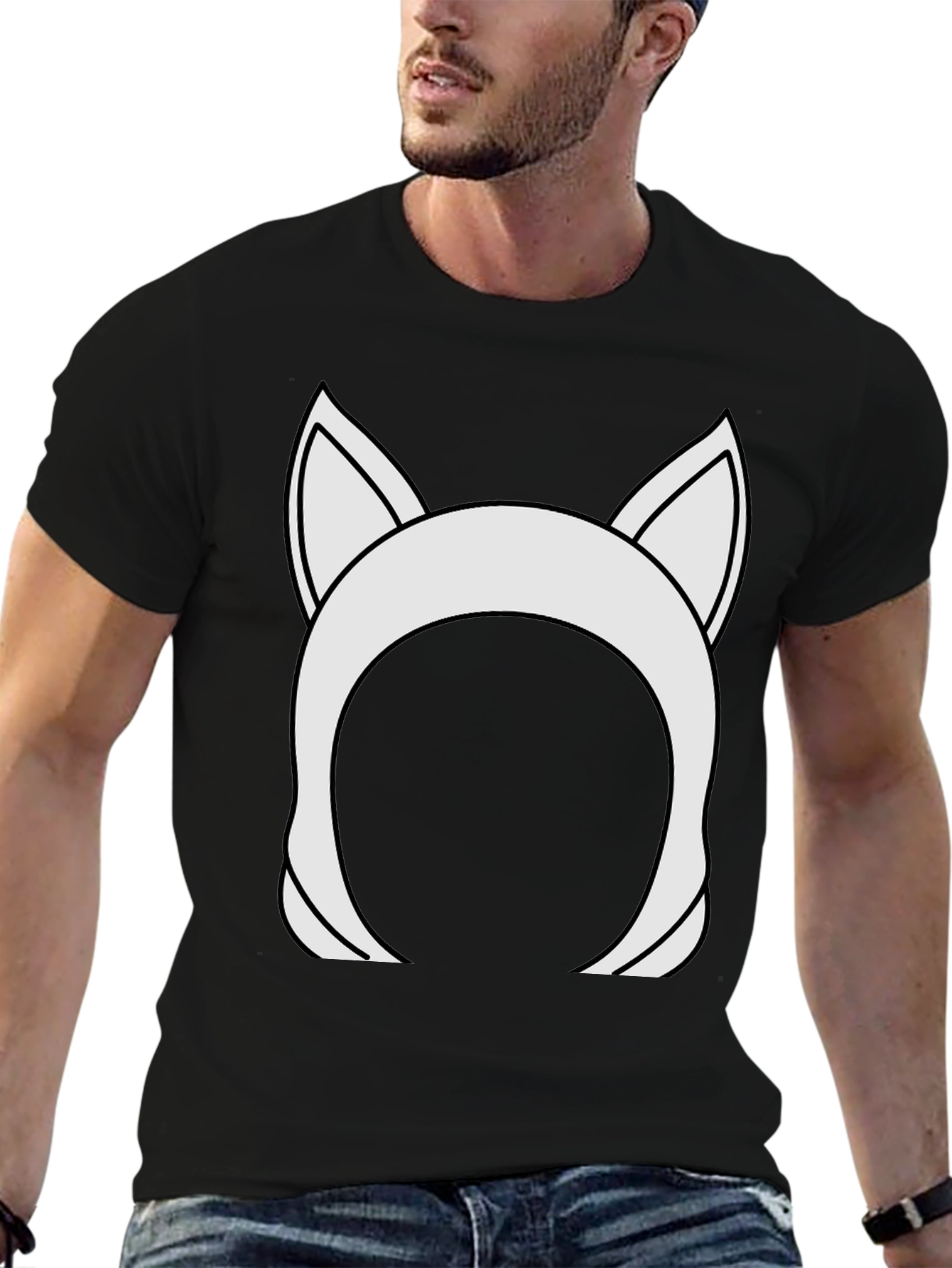 Cat Ear Headband Graphic Tee - Black