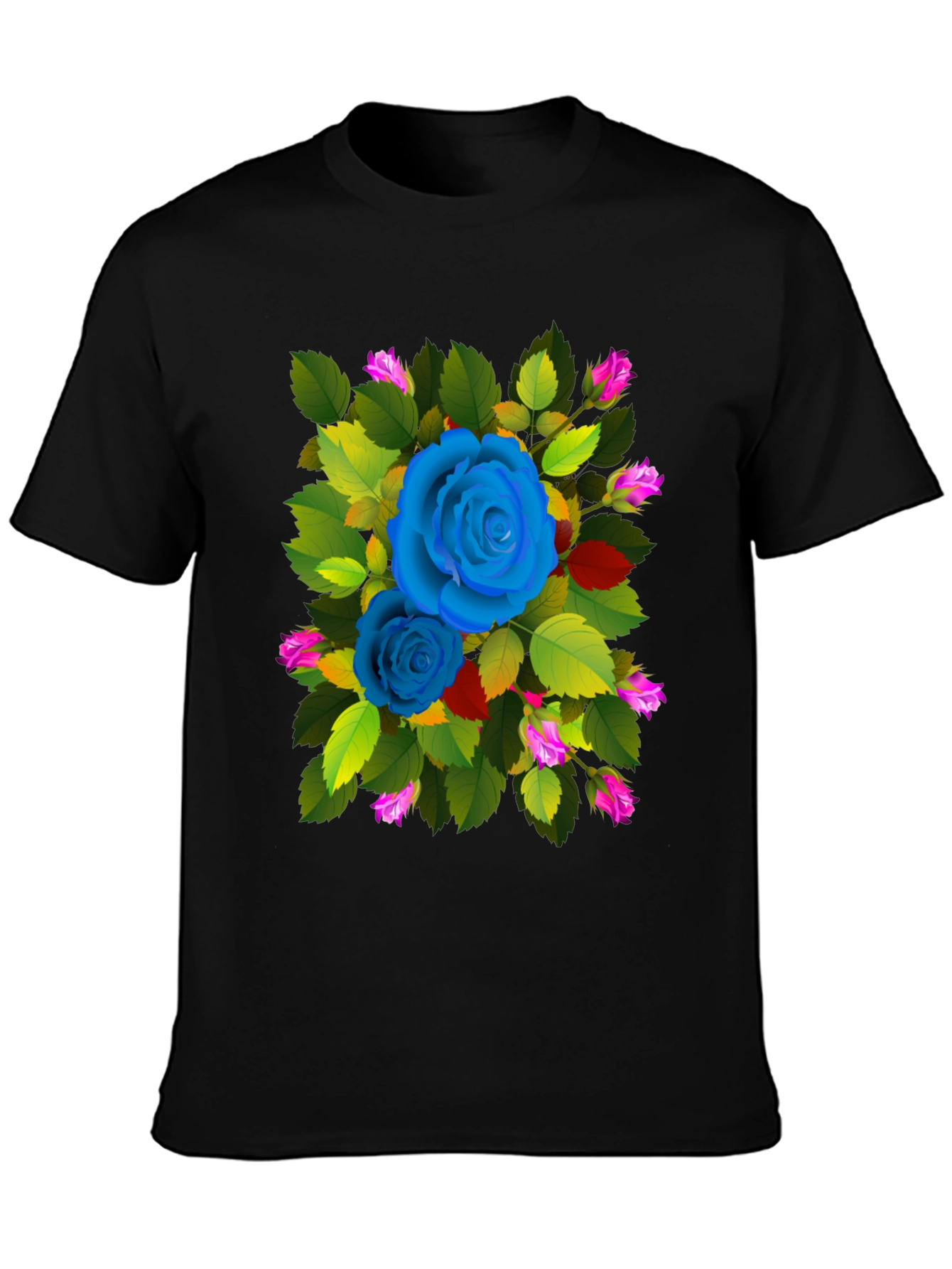 Floral Rose Graphic Print Black T-Shirt