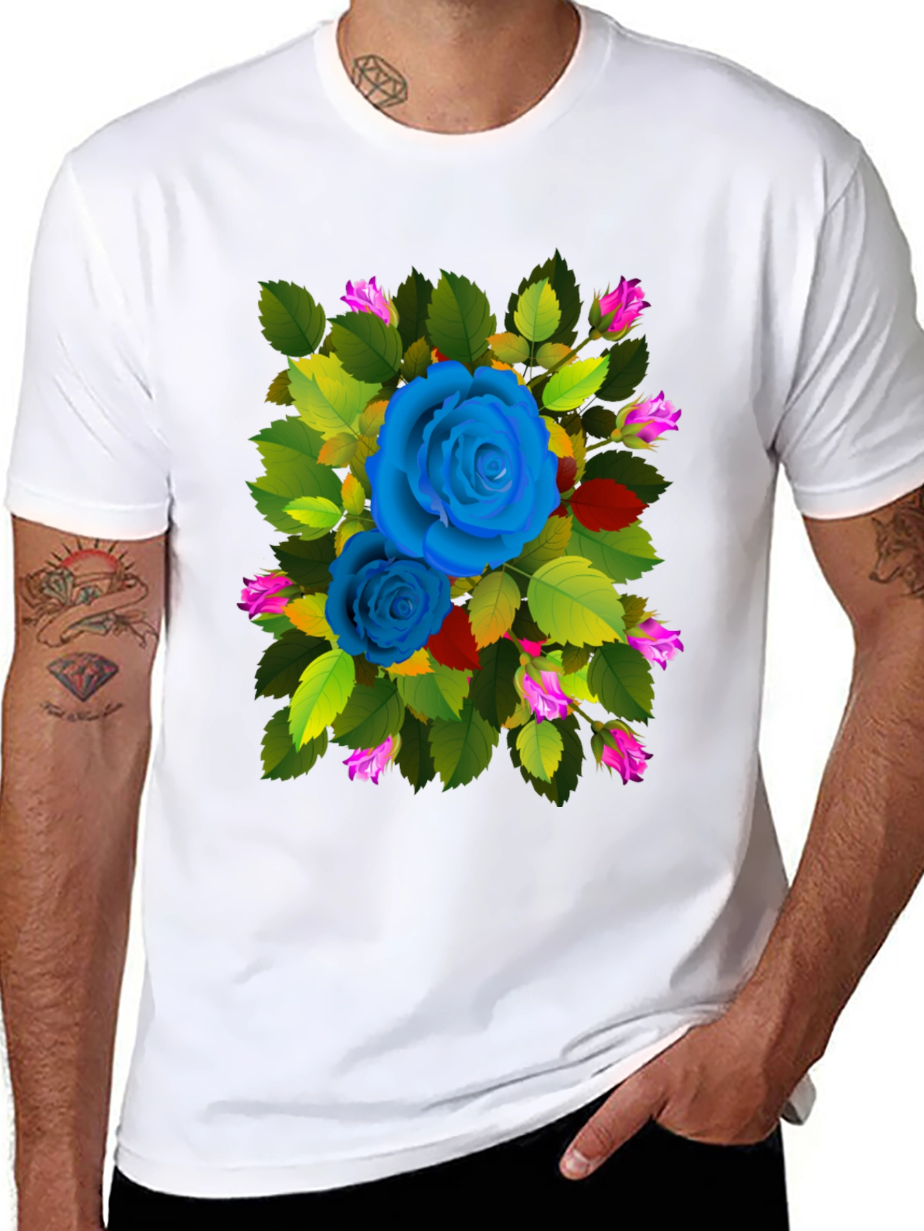 Floral Rose Graphic Print Black T-Shirt
