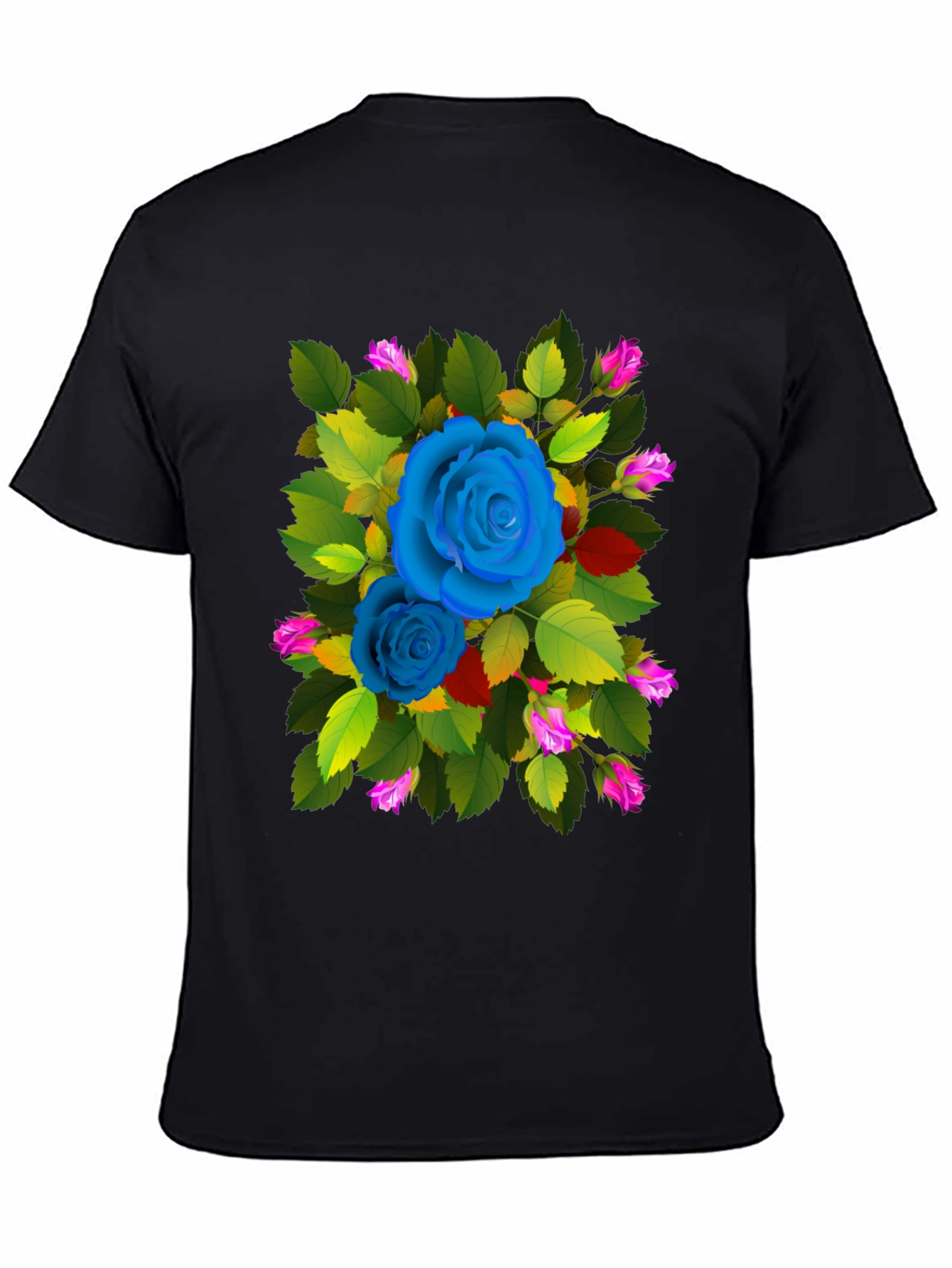 Floral Rose Graphic Print Black T-Shirt
