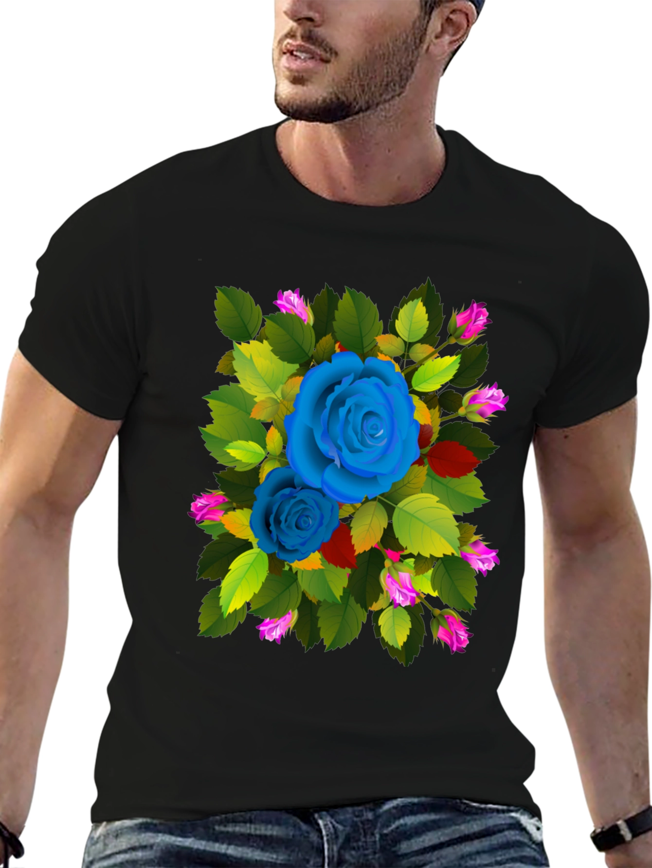 Floral Rose Graphic Print Black T-Shirt