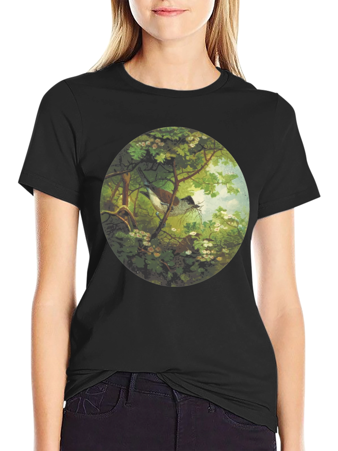 Bird & Nest Graphic Tee - Nature Art Shirt