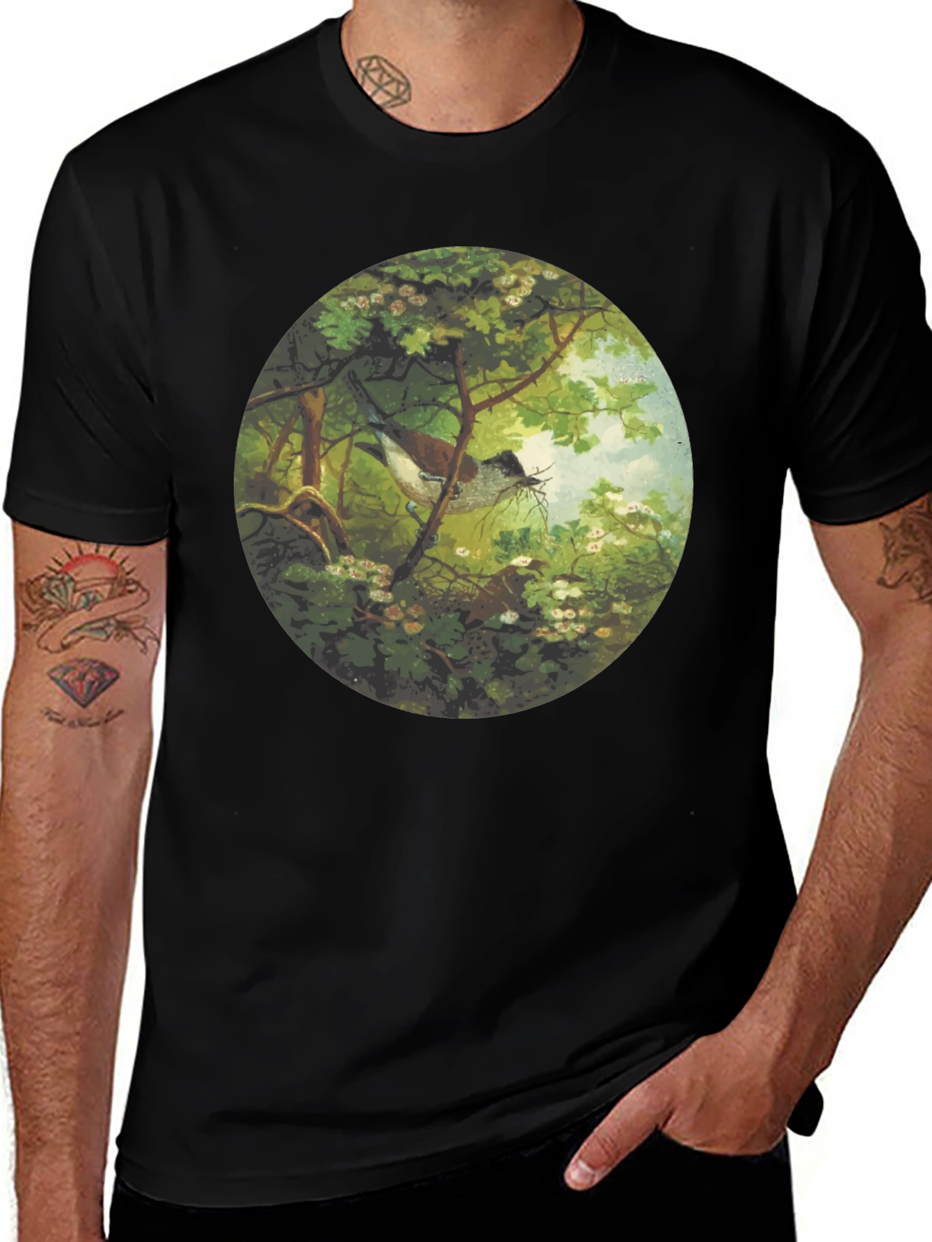 Bird & Nest Graphic Tee - Nature Art Shirt