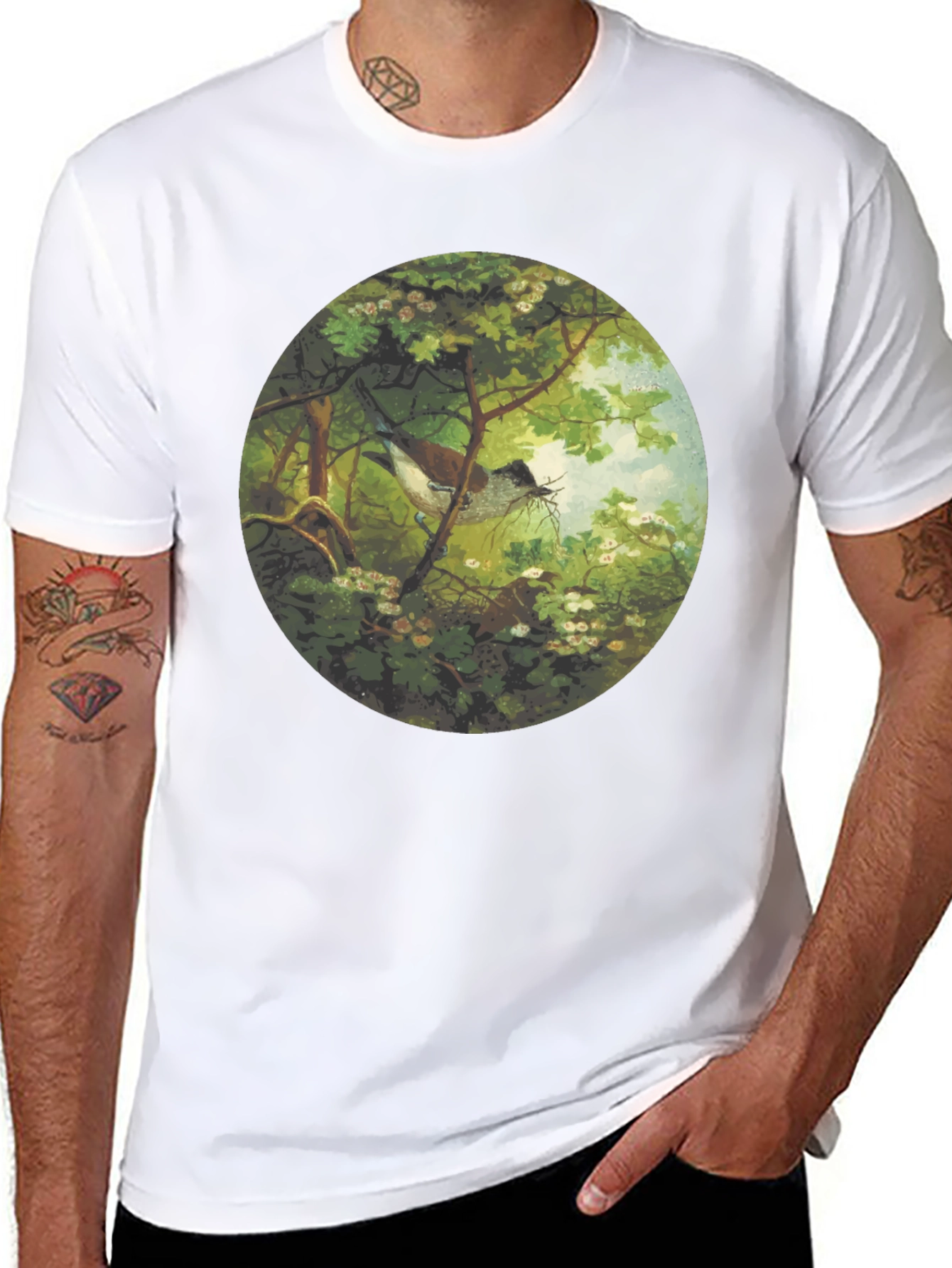 Bird & Nest Graphic Tee - Nature Art Shirt