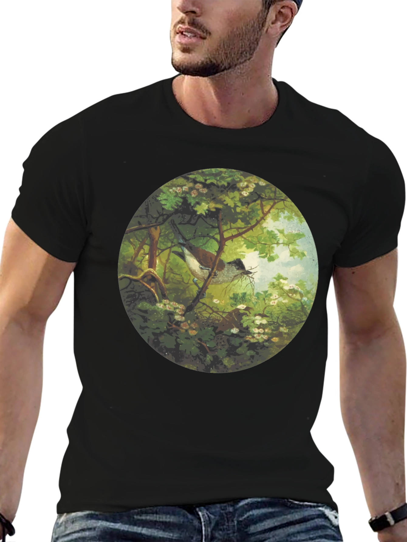 Bird & Nest Graphic Tee - Nature Art Shirt
