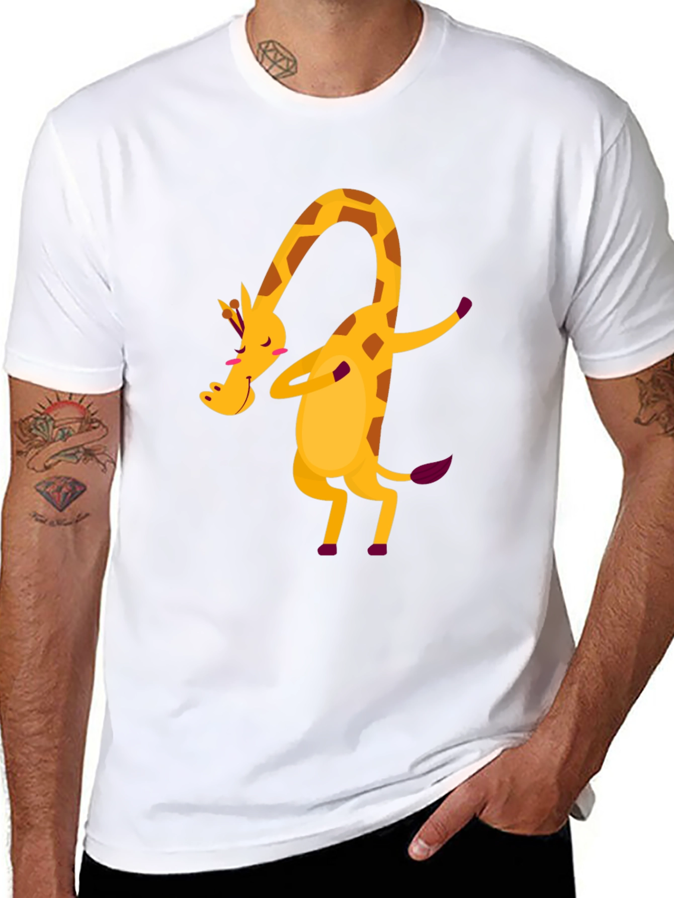 Dabbing Giraffe Graphic Tee - Fun Black T-Shirt