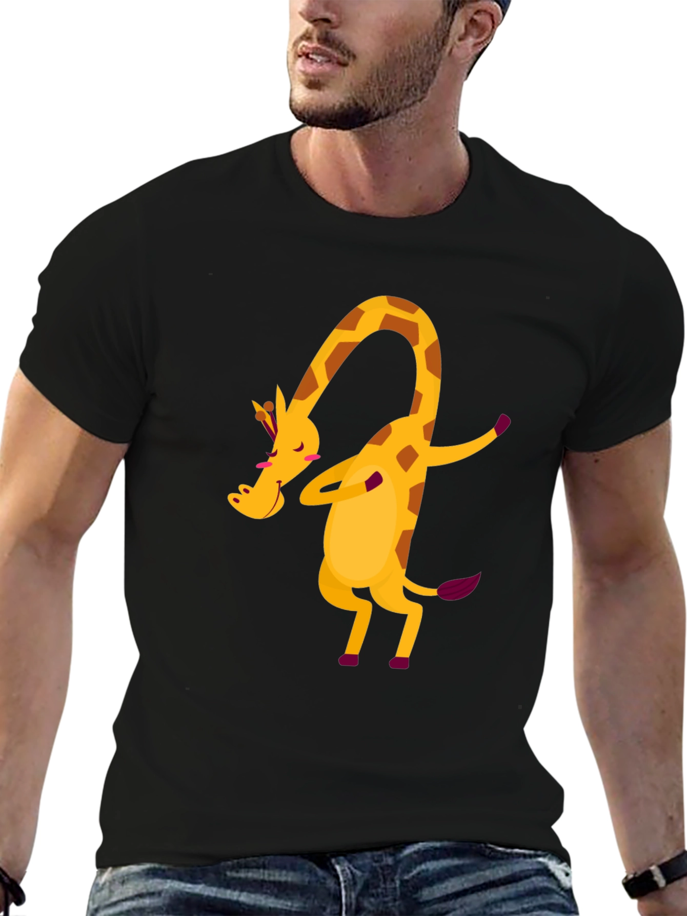 Dabbing Giraffe Graphic Tee - Fun Black T-Shirt