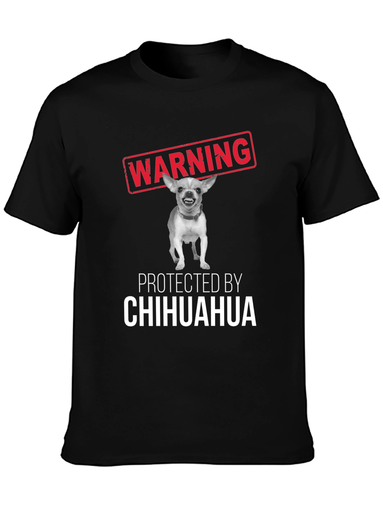 Warning Protected By Chihuahua Funny T-Shirt