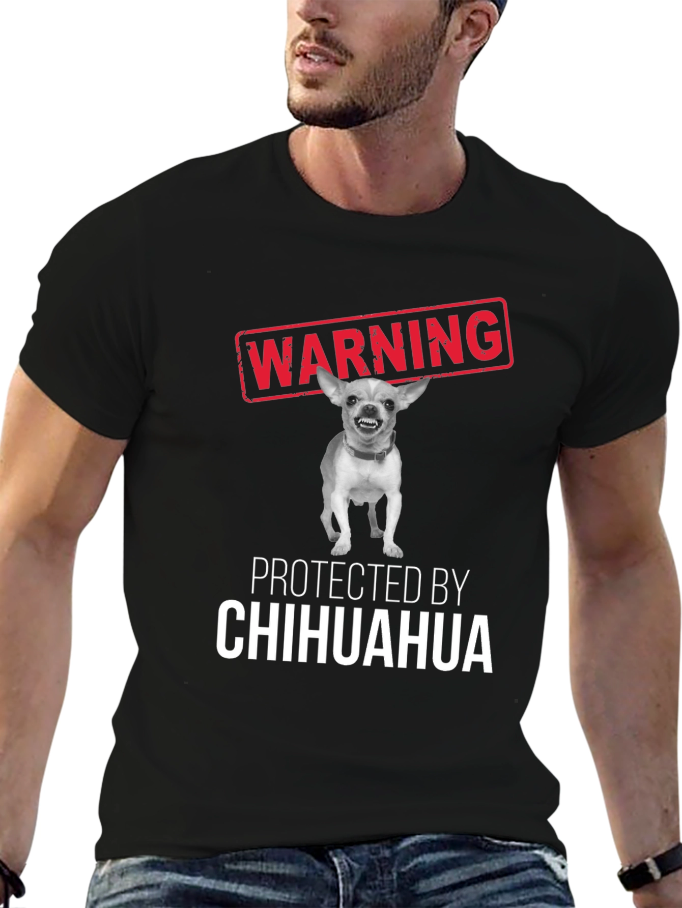 Warning Protected By Chihuahua Funny T-Shirt